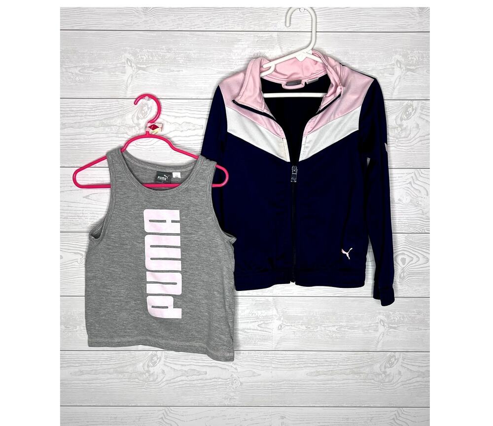 PUMA Girls Navy Pink Track Jacket & Gray Tank Top Set Size 5 Activewear Outfit